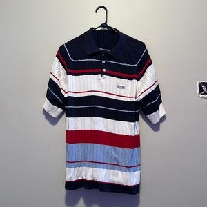 Striped Collared Polo Shirt (Red/Blue/White)